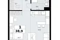 1 room apartment 39 m² Kommunarka, Russia