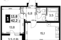 Квартира 1 комната 42 м² Юго-Западный административный округ, Россия