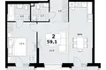 2 room apartment 59 m² Kommunarka, Russia