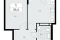 Mieszkanie 1 pokój 37 m² poselenie Sosenskoe, Rosja