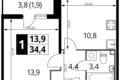 Mieszkanie 1 pokój 34 m² Nekrasovka District, Rosja