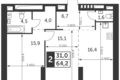 Wohnung 2 Zimmer 64 m² Konkovo District, Russland