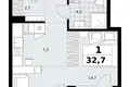 1 room apartment 33 m² Kommunarka, Russia