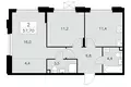 2 room apartment 58 m² Moscow, Russia