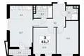 3 room apartment 62 m² poselenie Sosenskoe, Russia