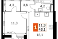 Квартира 1 комната 43 м² Москва, Россия