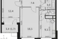 Квартира 2 комнаты 51 м² Veshki, Россия