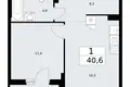 1 room apartment 41 m² Troitsk, Russia