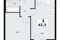 1 room apartment 42 m² Kommunarka, Russia