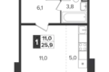 Студия 1 комната 26 м² Москва, Россия