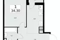 Mieszkanie 1 pokój 34 m² Postnikovo, Rosja