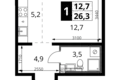 1 room studio apartment 26 m² Leninsky District, Russia