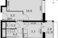 Квартира 1 комната 34 м² Развилка, Россия