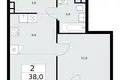 2 room apartment 38 m² Troitsk, Russia