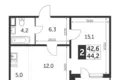 Квартира 2 комнаты 44 м² Ленинский городской округ, Россия