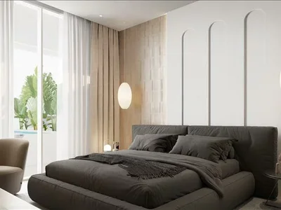 Residential complex New residence Samana Portofino with swimming pools and a lounge area, Dubai Production City, Dubai, UAE