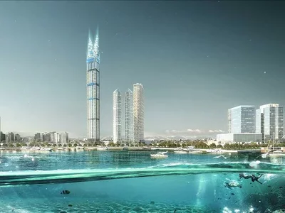 Zespół mieszkaniowy Burj Binghatti Jacob Residences — luxury high-rise residence with a swimming pool and a spa center near a yacht club in Business Bay, Dubai