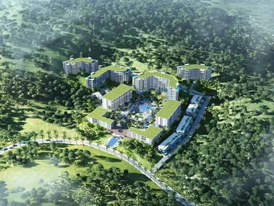 Complejo residencial Ayana Heights Seaview Apartments overlook Layan Beach.