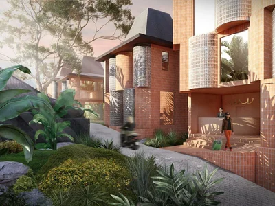 Complexe résidentiel Complex of apartments and townhouses with swimming pools and green landscape, Ubud, Bali, Indonesia