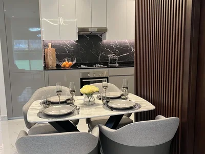 Zespół mieszkaniowy New complex of furnished apartments Maimoon Gardens with a swimming pool, a waterfall and sports grounds, JVC, Dubai, UAE
