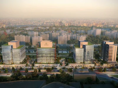 Residential complex New guarded residence with a hotel and lounge areas near a metro station and a highway, Istanbul, Turkey