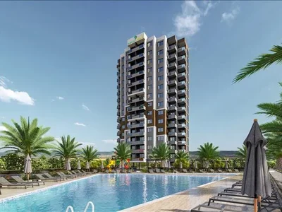 Residential complex New residence with a swimming pool and a fitness center at 400 meters from the beach, Mersin, Turkey