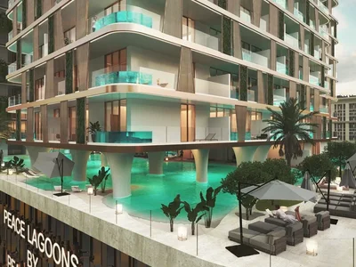 Residential complex New residence Peace Lagoons with swimming pools, a water park and a spa center, Al Wadi, Dubai, UAE