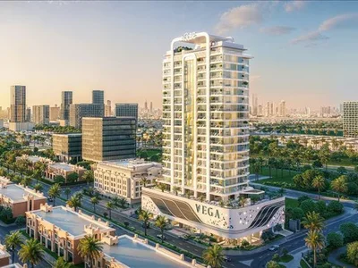 Zespół mieszkaniowy New complex of furnished apartments Vega with swimming pools and terraces, Dubai Sports City, Dubai, UAE