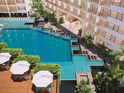 Wohnanlage Modern residential complex with a large swimming pool opposite a shopping center in Chalong, Phuket, Thailand