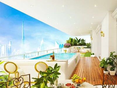 Complexe résidentiel New luxury Aqua Flora Residence with gardens, swimming pools and a kids' adventure park, Al Barsha South, Dubai, UAE