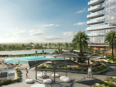 Wohnanlage New high-rise residence Claydon House with three swimming pools, a lagoon and a promenade, Nad Al Sheba 1, Dubai, UAE