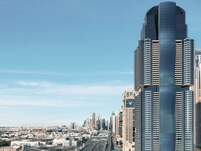 Residential complex Al Habtoor Tower — high-rise residence by Al Habtoor Group with a swimming pool and a lounge area in Business Bay, Dubai