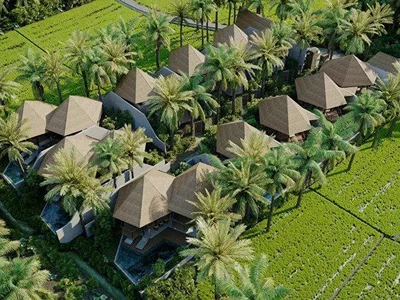Complexe résidentiel Complex of villas with a restaurant, Ubud, Bali, Indonesia
