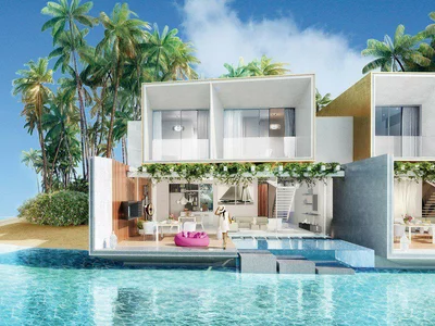 Residential complex German style villas next to the beach and lagoon, The World Islands, Dubai, UAE