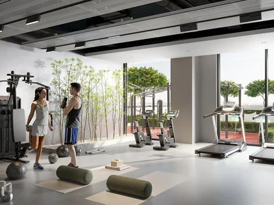 Residential complex New S1LVA PARK Residence with swimming pools close to a school, in the green area of JVT, Dubai, UAE