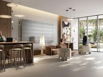Residential complex New S1LVA PARK Residence with swimming pools close to a school, in the green area of JVT, Dubai, UAE