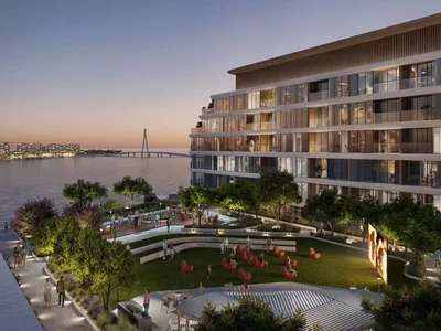 Complejo residencial New Selene Beach Residences with a lagoon, a swimming pool and parks, Al Seanneeah, Dubai, UAE