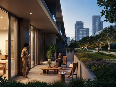 Zespół mieszkaniowy Townhouses with roof-top terraces in the new Altan Residence with an infinity pool, in the prestigious area of Green Gate District, Dubai, UAE