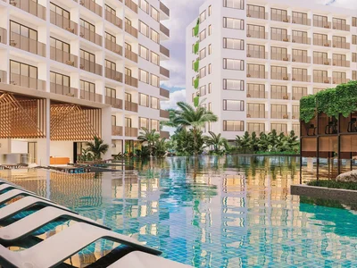 Wohnanlage Modern residential complex with a large swimming pool opposite a shopping center in Chalong, Phuket, Thailand