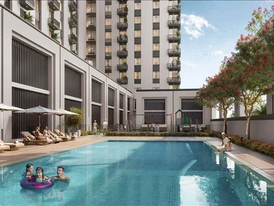 Wohnanlage New Odessa Residence with a swimming pool, tennis courts and lounge areas 5 minutes away from the park, Town Square, Dubai, UAE