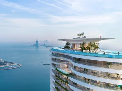Zespół mieszkaniowy Como Residences — tall residential complex by Nakheel with artificial lakes and sandy beach in Palm Jumeirah, Dubai