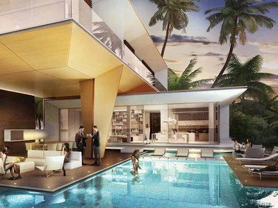 Residential complex German style villas next to the beach and lagoon, The World Islands, Dubai, UAE