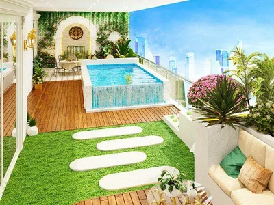 Complexe résidentiel New luxury Aqua Flora Residence with gardens, swimming pools and a kids' adventure park, Al Barsha South, Dubai, UAE