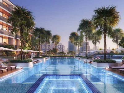 Residential complex New Aurora residence with a swimming pool close to Dubai Hills Mall, JVC, Dubai, UAE