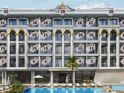 Complexe résidentiel New residence with a swimming pool, a tennis court and a mini golf course close to the sea and the city center, Oba, Turkey