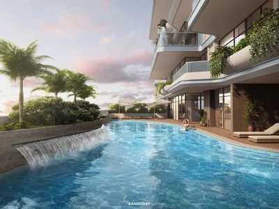 Wohnanlage New Tivano Residence with swimming pools and lounge areas near the beach, Dubai Islands, Dubai, UAE