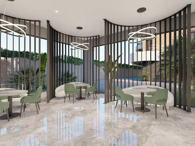 Complejo residencial Residential complex with views of the Mediterranean Sea, the Toros Mountains and the ancient fortress of Alanya, Kestel, Turkey