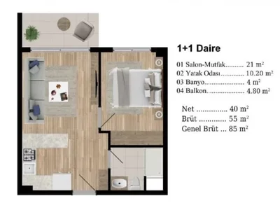 Wohngebäude Apartment in İzmir (1+1) - (1+0)