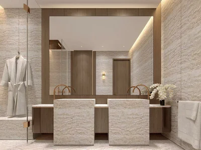 Wohnanlage New high-rise Sky Tower Residence with a pool, a garden and a restaurant close to the canal, in the central area of Business Bay, Dubai, UAE