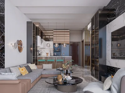 Zespół mieszkaniowy New residence with a swimming pool and a panoramic view at 500 meters from the sea, in the prestigious area of Kestel, Alanya, Turkey